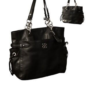 Coach Colette Black Soft Leather Carryall Satchel Shoulder Bag